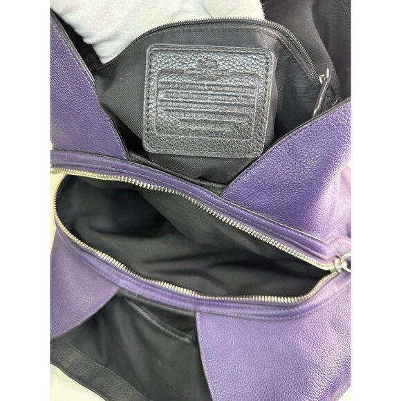 Vtg Coach Turnlock Edie Dark Purple Pebble Leather Shoulder Bag - Picture 15 of 16